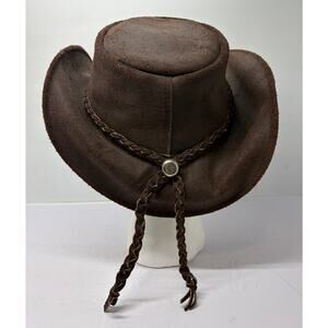 Vintage Brown Suede Mexican Leather Hat Size Large Braided Band Concho Western